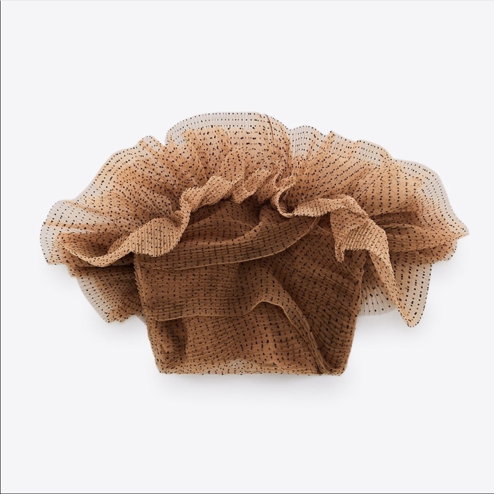 Zara brown tulle organza ruffled cropped top